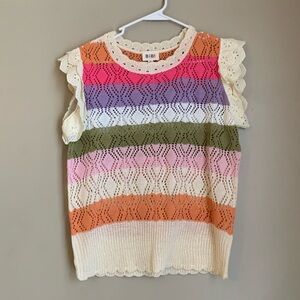 BiBi crocheted striped sweater, pink orange summer spring boho pastel